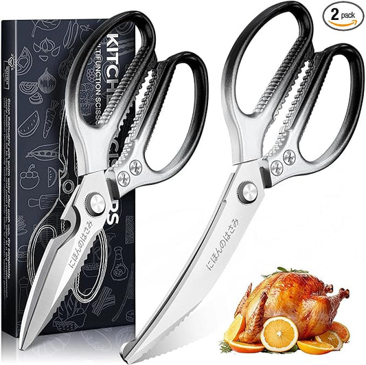 TIJERAS Kitchen Scissors Set Black - Stainless Steel Kitchen Shear, Sharp Meat Scissors Dishwasher Safe, Heavy Duty Poultry Shears, Japanese Cooking Scissor for Food, Chicken, Gifts for Women