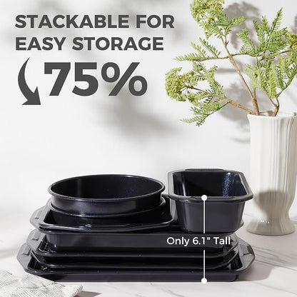 HONGBAKE 9-Piece Nonstick Bakeware Set, Wave Texture for Easy Release, 0.8mm Thick Non-Toxic Baking Pans Set, Includes Stackable Cookie Sheets, Shimmer Blue