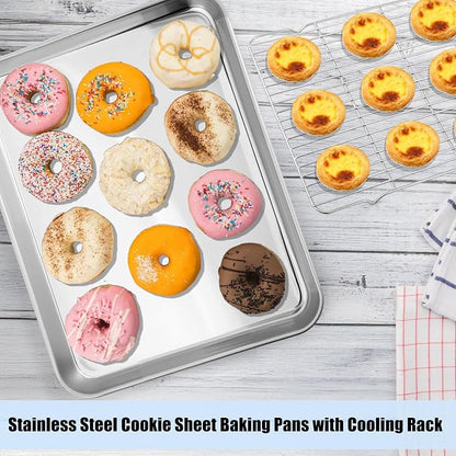 3 Set Baking Sheet with Rack, Stainless Steel Cookie Sheet with Cooling Rack(3 Pans + 3 Racks), Nonstick Baking Pan, Heavy Duty Cookie Sheets for Cooking, Oven & Dishwasher Safe, 9/12/16 Inch