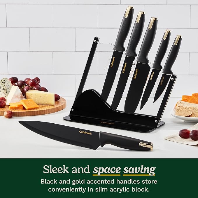 Cuisinart Advantage Nonstick Ceramic-Coated Knife Set, 7-Piece Acrylic Block Stainless Steel Knives for Precise Cutting, Durable Kitchen Knife Set with Ergonomic Handles, G1042-7BG