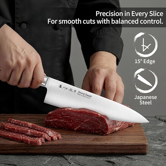 8.3 Inch Japanese Chef Knife, Made in Japan, Full Tang High Carbon Molybdenum Stainless Steel Gyuto Knife for Rock Chopping Meat, Fish and Vegetables