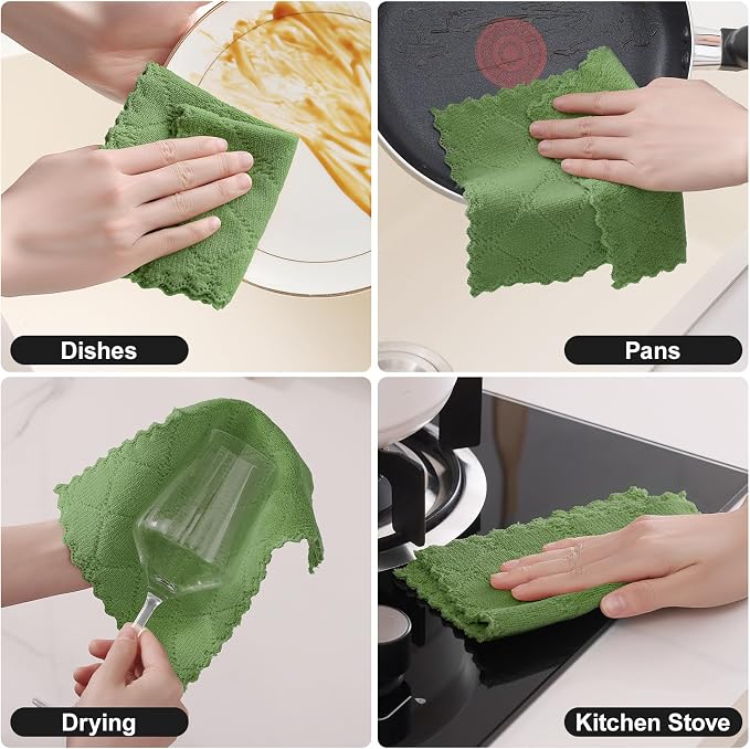 Homaxy 18 Pack Kitchen Cloths Dish Towels (7" x 9", Grass Green), Super Soft and Absorbent Coral Velvet Dishcloths, Fast Drying No Lint Microfiber Cleaning Cloth