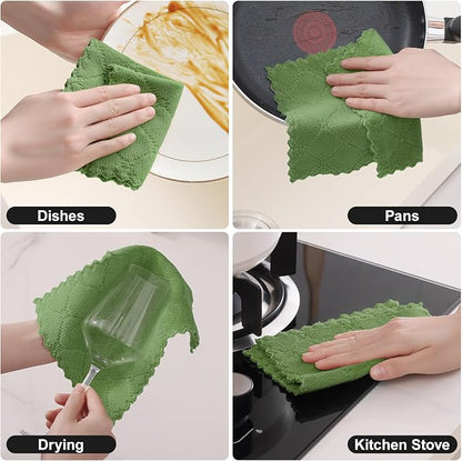 Homaxy 18 Pack Kitchen Cloths Dish Towels (7" x 9", Grass Green), Super Soft and Absorbent Coral Velvet Dishcloths, Fast Drying No Lint Microfiber Cleaning Cloth