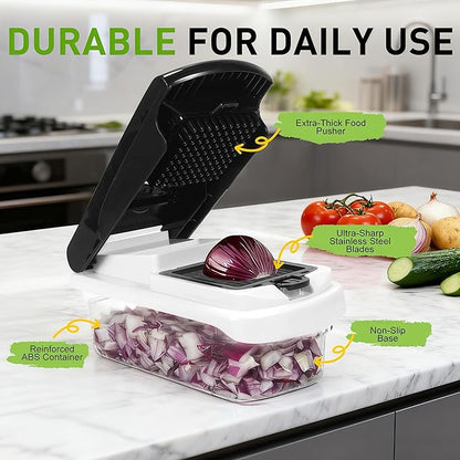 Mandoline Slicer for Kitchen, Vegetable Chopper & Dicer, Professional Food Slicer with Stainless Steel Blades, Safe Veggie Chopper for Onion Potato Carrot Fruit, Easy to Clean