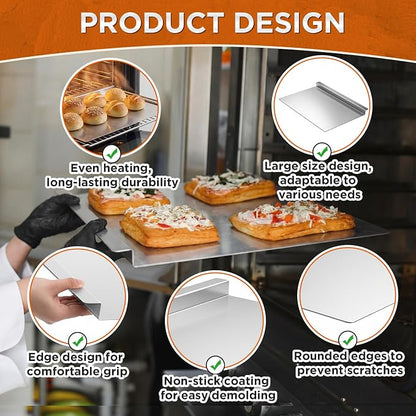 Gisafai 2 Pack 20 x 14 Inch Flat Cookie Sheet, Aluminum Nonstick Baking Sheet Tray Pan, Extra Large, Warp Resistant, Raised Edge for Easy Grip, for Commercial Home Baking, Cookies, Bread & Pizza