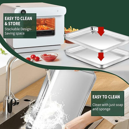 CEKEE 4 PCs Small Baking Sheet With Wire Rack Set [2 Pans + 2 Cooling Racks], 10 Inch Stainless Steel Tray - Rust & Warp Resistant, Easy Clean