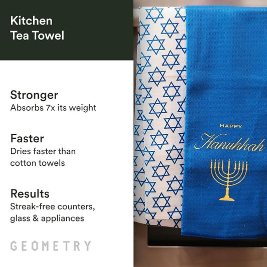 GEOMETRY Christmas Kitchen Towels - Quick Dry Microfiber Cloth Dish Towels for Kitchen Drying - Premium Quick Dry Towel, 2-Pack Set (Davids Star + Happy Hanukkah (Hanukkah Happiness)