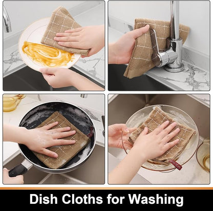 Mordimy 100% Cotton Terry Cloth Dish Cloths, Soft and Absorbent Checkered Dish Towels, Quick Drying Dish Rags for Washing Dishes, 8 Pack, 12 x 12 Inches, Tan