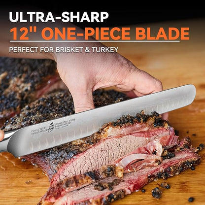 TUO Carving Knife, 12 inch Brisket Knife for Cutting Smoked Meat, Slicing Through Roast, High Carbon German Steel, Ergonomic Handle, BBQ Gifts - Falcon Series