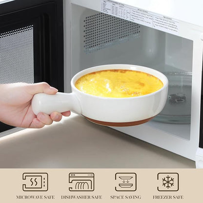 MALACASA 23 Oz French Onion Soup Bowls With Handles, Ceramic Soup Crocks for Cereal, Pasta, Beef Stew, Chilli, Oven Microwave Dishwasher Safe, Set of 4, White, Series TARA