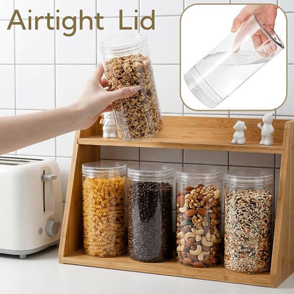 Pumtus 8 Pack Clear Plastic Jars with Lid, 46 OZ Round Candy Storage Jars, Empty Large Mason Jars, Tall PET Canisters Cylinders, Wide Mouth Pantry Container for Dry Food, Spice, Nuts, Noodles