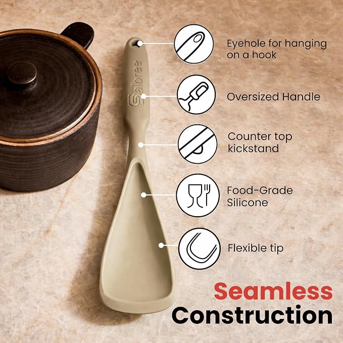 Silicone Spoon Spatula for Cooking - Multifunction Scoop Spatula Spoonula - Heat Resistant Cooking Spoon for Nonstick Cookware - Large Silicone Kitchen Spoon - Seamless Design (Khaki,1pc)