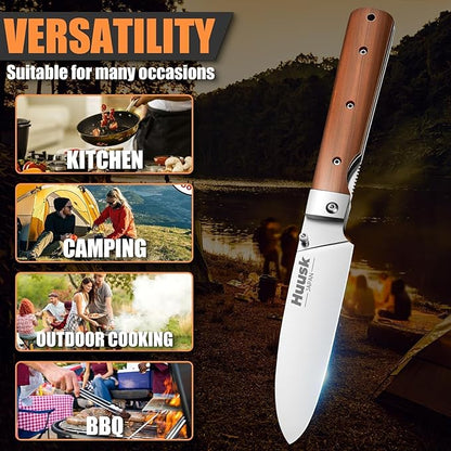 Huusk Folding Chef Pocket Knife - Japanese Santoku Knives, edc Kitchen Knives with 440C Stainless Steel Ultra Sharp Blade, Portable Meat Knives for Vegetable, Christmas Gift for Men and Women
