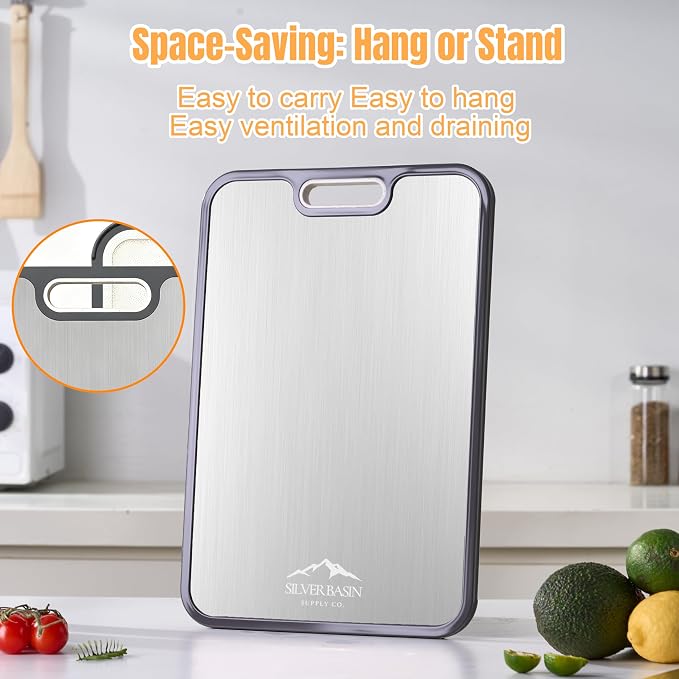 Dual-Sided Titanium Cutting Board with Wheat Straw PP Side for Kitchen, Medium Compact Non-Slip Chopping Board 15.2 x 10.5 inch