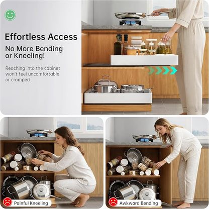 Pull out Cabinet Organizer, 1 pack, 20.5" Deep Heavy Slide out Drawers, Upgrade Three Triple-Slide Rail Systems, Expandable 12.8"-20.8" Roll out Shelf Storage for Kitchen Base Cabinet Organization