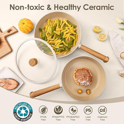 SENSARTE 13Pcs Ceramic Nonstick Cookware Set, Non-toxic Healthy Pots and Pans Set Ceramic Kitchen Frying Pans Set with Stay-cool Handle, PFAS/PTFE/PFOA Free, Dishwasher Safe, Induction Compatible