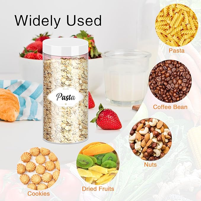 PeacePeo 24 Pcs Plastic Jars, 16 OZ Plastic Jars with White Lids Clear Airtight Slime Containers Refillable Round Empty Storage Containers Jar for Kitchen & Household Dry Food Storage