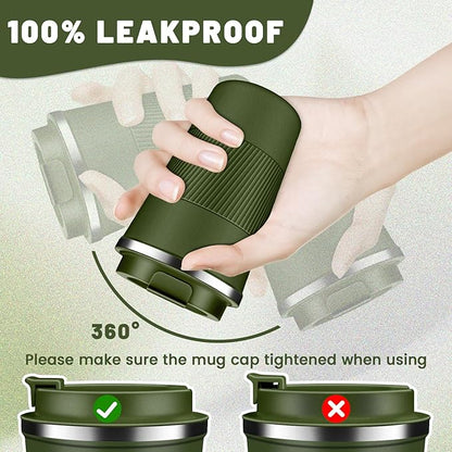 DUBUXW Insulated Coffee Tumblers with Flip Lid 12oz / 17oz, Stainless Steel Travel Coffee Mug Leak Proof, Vacuum Insulated Coffee Mug Reusable Cup, Keeps Cold and Hot for Coffee Tea