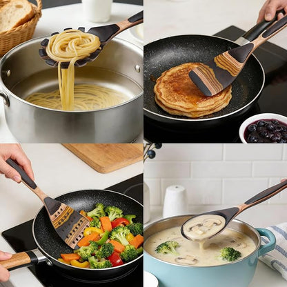 7PCS Pakkawood Kitchen Utensil Set | Heart-Shaped Wooden Spoons for Cooking | Heat-Resistant Wooden Spoons | Kitchen Essential Gift | Tuscan Brown