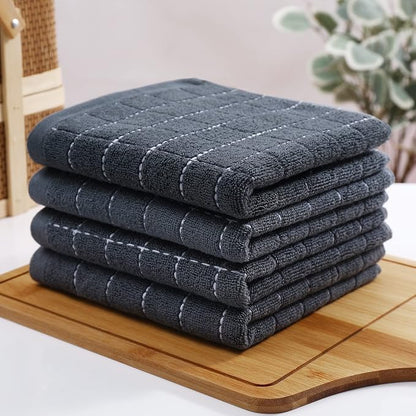 Homaxy 100% Cotton Terry Kitchen Towels(Dark Grey, 20 x 28 inches), Checkered Designed, Soft and Super Absorbent Dish Towels, Large 6 Pack