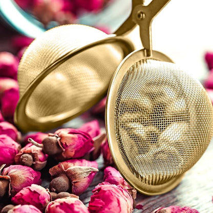 HIC Kitchen Gold Mesh Snap Tea Ball Infuser, Gold-Toned Titanium-Coated Stainless Steel, For Loose Tea or Mulling Spices