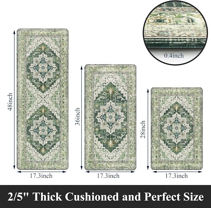 Cushioned Kitchen Rug Sets 3 Piece Anti Fatigue Mats for Floor Non Slip Waterproof Comfort Standing Mat Runner for Home Office, Sink, Laundry