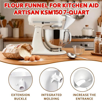1 Pcs Flour Funnel for Kitchen Aid KSM 70 7 Quart Tilt-Head Stand Mixer, Anti-Spill Easy-Pour Plastic Powder Funnel (7QT)