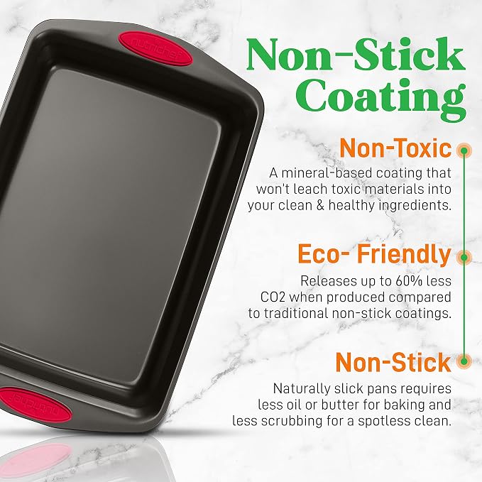 NutriChef 2-Piece Nonstick Baking Pan Set – Carbon Steel Cookie Sheet w/Red Silicone Grip Handles – Durable, Heavy-Duty Bakeware for Even Heat Distribution – Oven Safe, Easy Cleanup – Black
