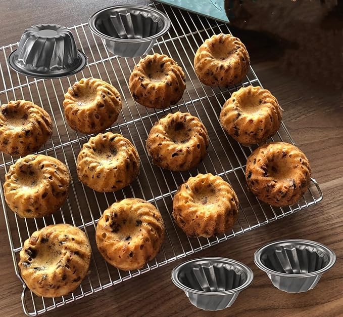 Frcctre 10 Pack 4 Inch Mini Fluted Cake Pan, Reusable Nonstick Carbon Steel Mini Flan Molds Pan Fluted Baking Molds for Cupcake, Muffin, Brownie, Bavarois