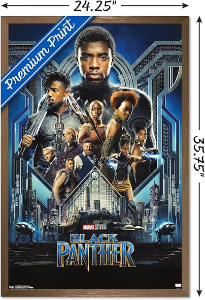 Trends International Marvel Cinematic Universe - Black Panther - Group One Sheet Wall Poster, 22.375" x 34", Bronze Framed Version