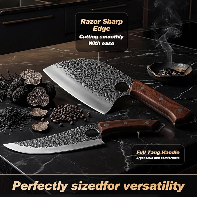 Viking Knife, Butcher Knife Set Hand Forged Boning Knives, Japanese Serbian Chef knives Kitchen Chopping for Meat Cutting Chefs Cleaver Camping Cooking, BBQ, Gifts for Men