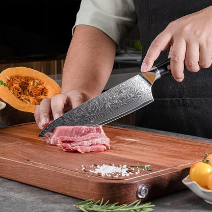 Chef Knife 8 Inch Japanese Steel Damascus Kitchen Knife, VG-10 Damascus Super Steel Kitchen Knife,Ultra Sharp Professional Cooking Knife with Ergonomic G10 Handle,Including Luxury Gift Box