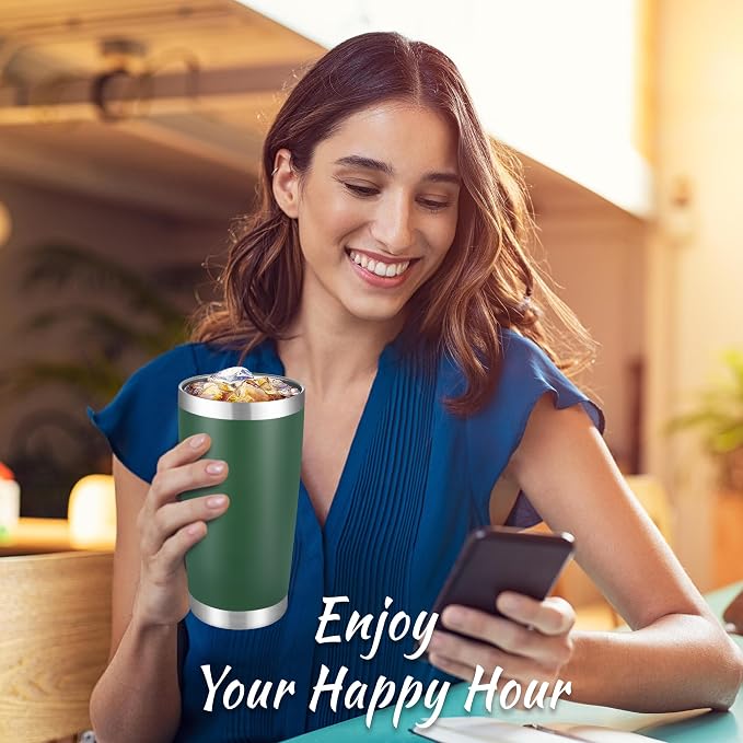20 oz Tumbler Stainless Steel Tumblers with Lid Double Wall Vacuum Insulated Coffee Mug 20oz Powder Coated Cup for Hot and Cold Drinks, Dark Green, 1 pack