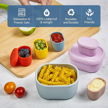 ISSEVE 6Pcs/Set Nesting Silicone Food Storage Containers with Lids, BPA Free Reusable Meal Prep Silicone Containers Lunch Box Bento Box Set (33.8oz, 20oz, 10oz, 6.7oz, 1.3oz) (Beige)