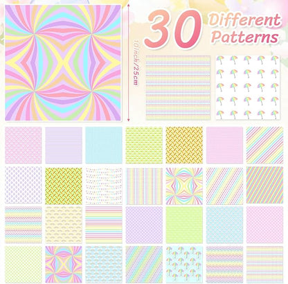 Tatuo 30 Pieces 10 x 10 Inches Easter Cotton Fabric Bundle Squares Patchwork Pastel Fabric Sewing Quilting Bundles Assorted Pattern Cloth for DIY Scrapbook Craft Making
