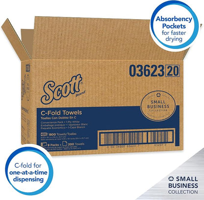 Scott Professional Scott® C-Fold Folded Paper Towels, Bulk (03623), with Absorbency Pockets™, White, (200 Sheets/Pack, 9 Packs/Case, 1,800 Sheets/Case)