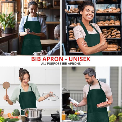 Utopia Kitchen 10 Pack Bib Apron Adjustable with 2 Pockets, Water and Oil Resistant, Cooking Kitchen Chef Apron for Women Men