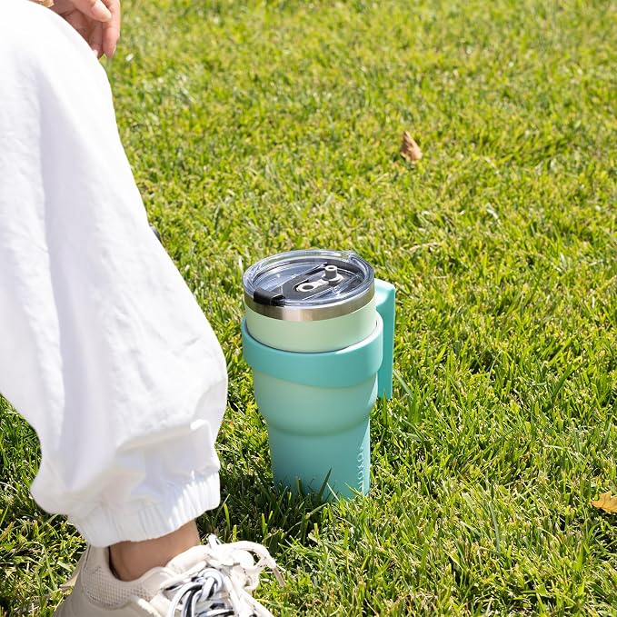 BJPKPK Tumbler With Handle And Straw Lid 10 oz Stainless Steel Insulated Coffee Tumbler Cups For Home, Office or Car,Army Green