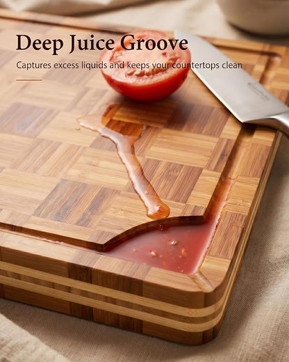 Cutting Board,Heavy Duty Cutting Board Set of 3 with Stand,End Grain Butcher Block Cutting Boards for Kitchen with Juice Grooves and Handles for Meat, Cheese, Charcuterie and Serving