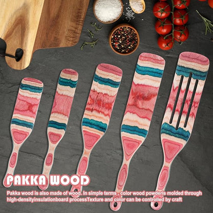 MYRAINBOW A5-3 Spurtle Set, Wooden Utensils for Cooking, Kitchen Utensils Set, Pakkawood Kitchen Cooking Utensils Set, Apartment Essentials Wood Serving Spatula spoon, Home & kitchen Gift