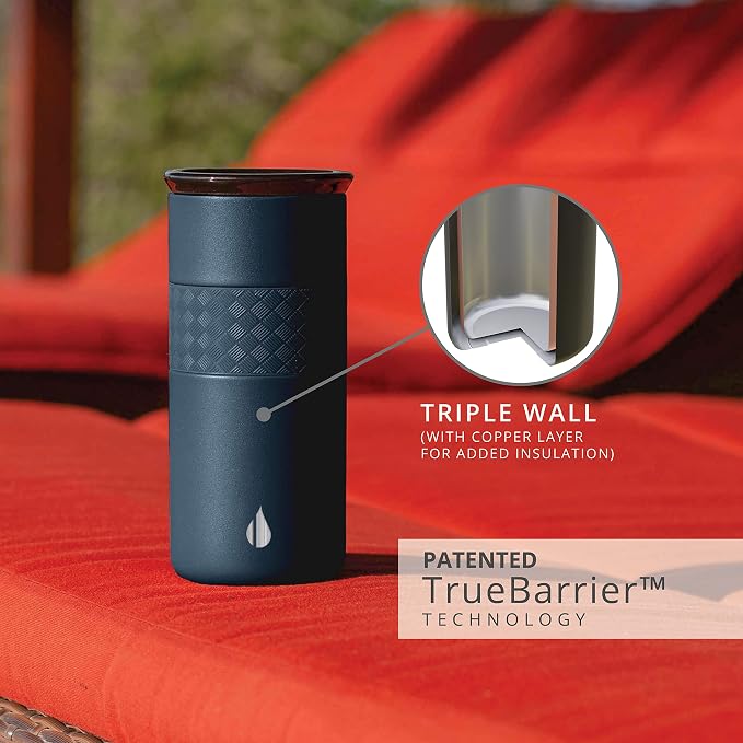 Elemental Artisan Insulated Tumbler, Triple Wall Coffee Travel Mug, Reusable Stainless Steel Coffee Tumbler with Ceramic Lid, Thermal Coffee Cups for Hot (6 Hrs) & Cold (18 Hrs), 16oz - Navy Blue