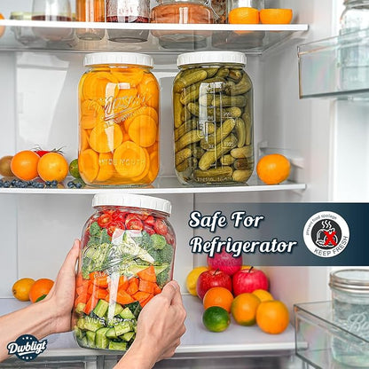 2 Pack Wide Mouth Mason Jars with Airtight Lid and Silicone Ring - 1 Gallon Large Glass Containers for Food Storage like Flour Sugar, Sun Tea, Kombucha, Refrigerator Safe Fermentation Jar