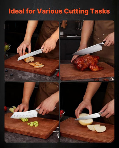 VEVOR Kitchen Knife Set, 6 Piece High Carbon Stainless Steel Sharp Knife Set, Professional Kitchen Cutlery with Ergonomic Crack-Resistant Handle, and Walnut Finish Powerful Magnetic Knives Holder
