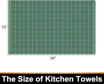 Mordimy 100% Cotton Terry Cloth Kitchen Towels, Super Soft and Absorbent Dish Towels for Drying, Checkered Designed Hand Towels for Kitchen, 16 x 26 Inches, 8 Pack, Grass Green