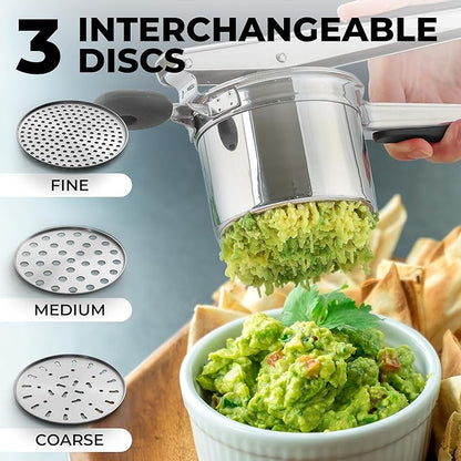 Zulay Kitchen Premium Large 15oz Potato Ricer With 3 Interchangeable Discs, Heavy Duty Professional Stainless Steel Potato Masher and Ricer Kitchen Tool, Press and Mash Kitchen Gadget