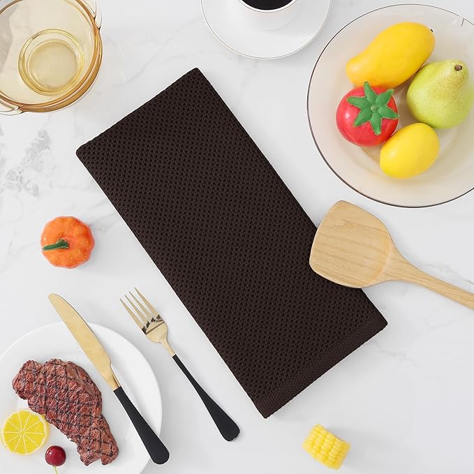 Homaxy 100% Cotton Waffle Weave Kitchen Dish Towels, Ultra Soft Absorbent Quick Drying Cleaning Towel, 13 x 28 Inches, 18-Pack, Dark Brown