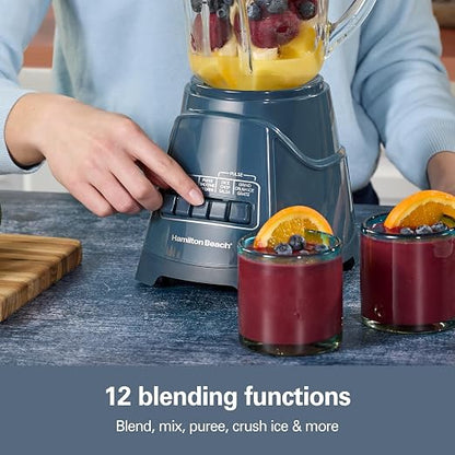 Hamilton Beach Power Elite Wave Action Blender For Smoothies, 40 Oz Glass Jar, 12 Functions Including Puree, Crush Ice, 700 Watts - Kitchen Makeover Blue (58155)