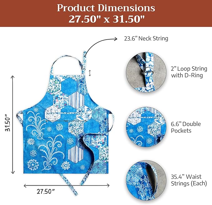 Maison d' Hermine 100% Cotton Apron for women with Pocket Kitchen Chef Apron for Men Cooking Spring Summer