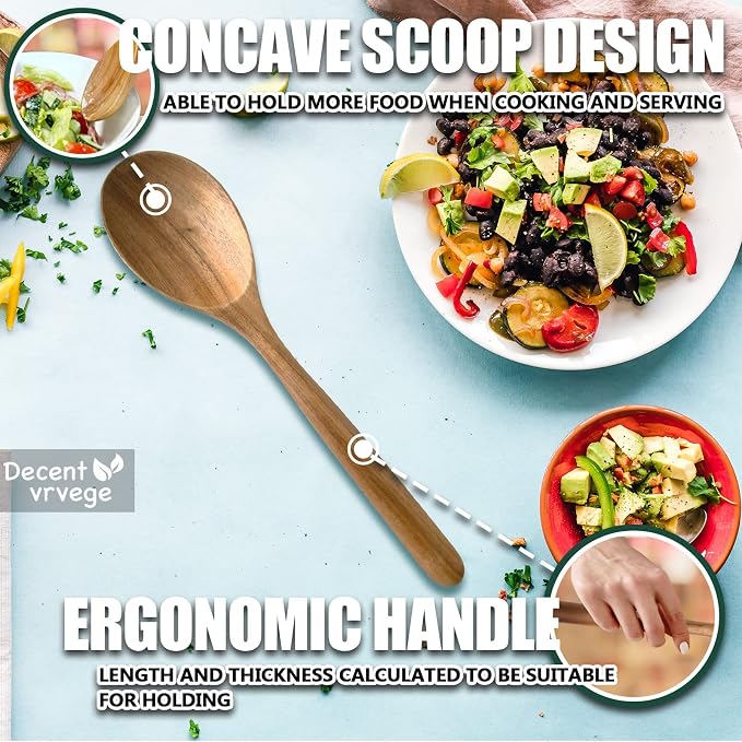 Wood Spoon, Healthy Acacia Wooden Cooking Spoons, Durable Kitchen Serving Spoon Scooper, Non Scratch Wood Ladle Tableware For Cooking, Serving Salad, Stirring Soup, Easy to use
