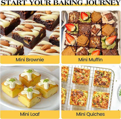 Vinino Silicone Brownie Pan with Dividers, 1 Pack Mini Loaf Pan for Baking Individual, Nonstick 12 Cups Square Muffin Cupcake Pans with Metal Reinforced Frame-Cream